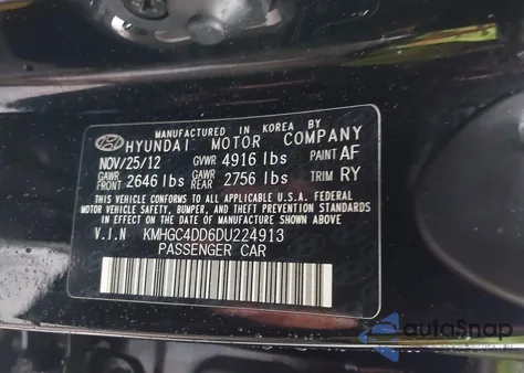 2013 Hyundai Genesis 3.8 из США, поврежденный, VIN KMHGC4DD6DU224913